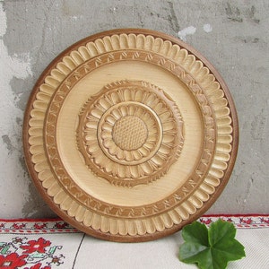 Decorative Wooden Plate, Wood Hand Carved Dish #3, Rare Wall Hanging Plate, Vintage Hand Carved Plate, Ornate Wood Plate, Bulgarian Folk Art