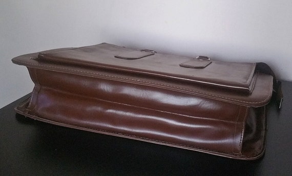 Vintage 70's Brown Faux Leather Briefcase, Men Of… - image 4