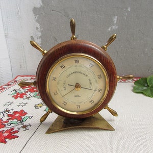 Vintage Wood and Brass Barometer FISCHER, Unique German Barometer '60, Made in Germany, Weather Forecast Gauge, Old Weather Instrument