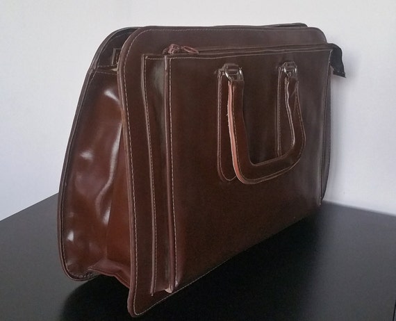 Vintage 70's Brown Faux Leather Briefcase, Men Of… - image 3