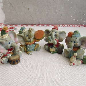 Vintage Small Ceramic Elephants Figurines, 4 Small Playing Elephants, Collectible Hand Painted Ceramic Elephants, Showcases Collectible
