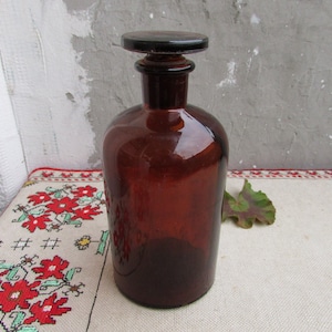 Vintage 500 ml Bot botella de vidrio ámbar boticario con tapón, botella de química antigua, tarro médico retro, botella de medicina de farmacia con tapa