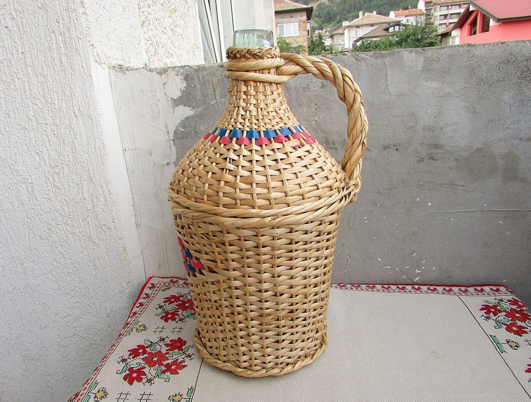 Vintage Hand Blown Glass Carboy Demijohn 3 Wicker Covered Etsy