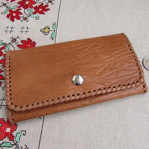 Vintage braun echtes Leder Brieftasche, Vintage Münze Geldbörse, geprägt Leder braun Billfold, braun farbige Lady Brieftasche, Geschenk für Sie