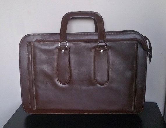 Vintage 70's Brown Faux Leather Briefcase, Men Of… - image 1