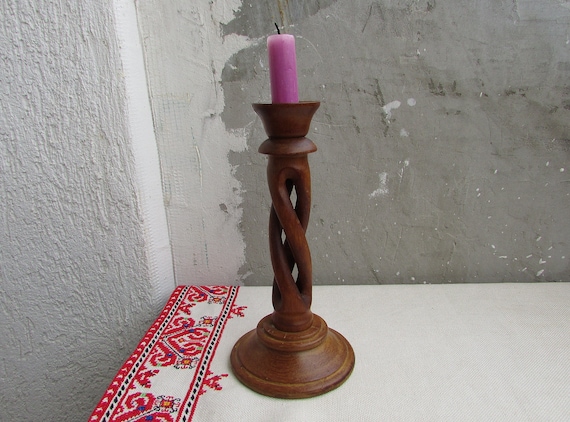 Vintage Wooden Single Candlestick, Hand-carved Wood Candlestick Holder,  Handmade Candle Holder, Taper Candle Holder, Holiday Candlestick 