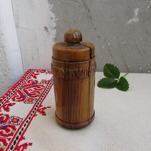 Vintage Round Wooden Jewelry Box, Handmade Wood Box with Decoration #2, Carved Wood Keepsake Box, Trinket Box, Spice Box, Vintage Home Decor