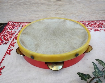 Vintage Plastic Tambourine Toy: Leather Hand Drum Dajre