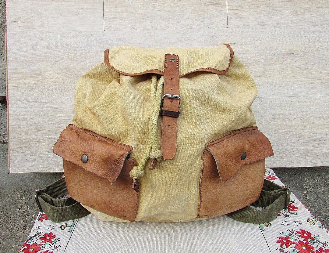 Vintage Canvas Backpack: Leather Accents, Unisex Travel Bag  display picture 1