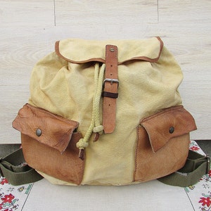 Sac à dos vintage en toile et cuir verni, sac à dos unisexe, festival du sac à dos, sac à main en toile à bandoulière, sac à main en toile, sac à dos grande taille