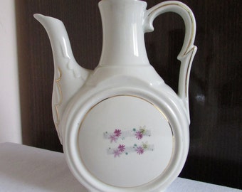 Vintage White Porcelain Pitcher with Gold Accents and Floral ornaments, 1960s White Porcelain Jug, Tea/Coffee Pitcher from Bulgaria