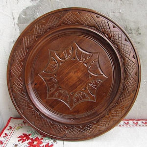 Decorative Wooden Plate, Wood Hand Carved Dish #2, Rare Wall Hanging Plate, Vintage Hand Carved Plate, Ornate Wood Plate, Bulgarian Folk Art