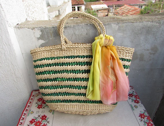 Vintage Wicker Handbag, Handmade Straw Bag, Straw… - image 1