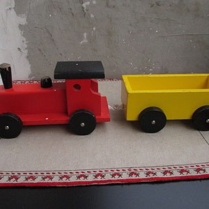 Vintage Toy Train Set, Toy Locomotive, Painted Wood Train Engine and Carriage, Two Piece Toy Train, Decorative Toy Train, Push Along Toy