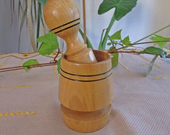 Vintage Wooden Mortar and Pestle Set #2, Spice/Medicine/Herb/Nuts Grinder, Rustic Hand Tooled Mortar for Spices, Vintage Wooden Decor