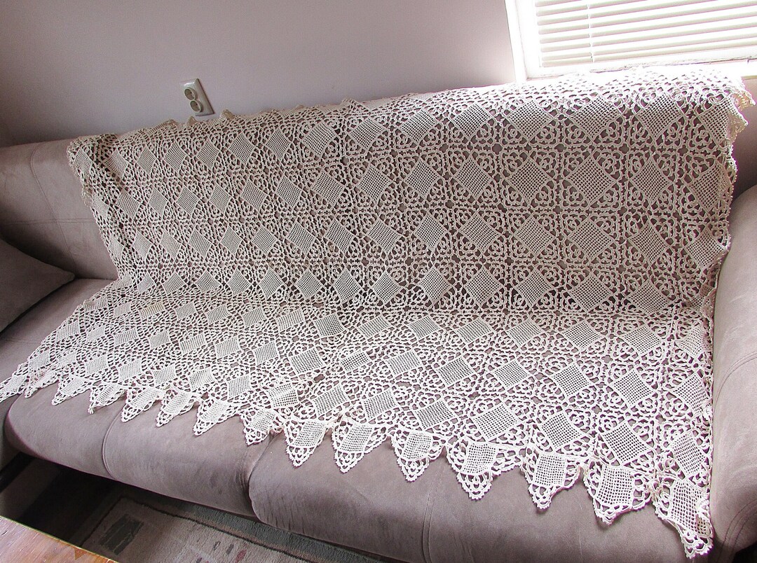 Vintage Handmade Crochet Bedspread, Retro Single Bedspread Bed Cover