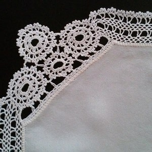Natural White Silk Handkerchief, Ladies White Hand Crocheted Edging Handkerchief, Pure Silk Hanky, Crocheted White Lace Edge Hanky