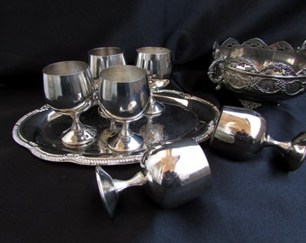 Vintage versilbertes Becher-Set mit Tablett, Sockelbecher