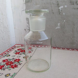 Vintage 500 ml Apothecary Clear Glass Bottle with Stopper Raso Therm, Made in DDR, Old Chemistry Bottle, Pharmacy Medicine Bottle with Lid