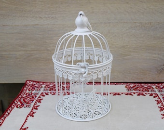 Vintage White Iron Bird Cage: Shabby Chic Garden Decor