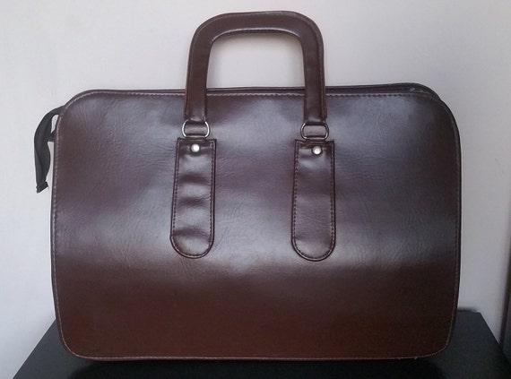 Vintage 70's Brown Faux Leather Briefcase, Men Of… - image 2