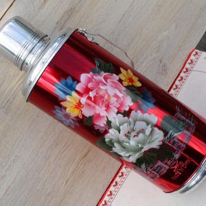 Vintage Floral Aluminium Thermoskanne, große 3,2 L Reise Kaffee Tee Behälter