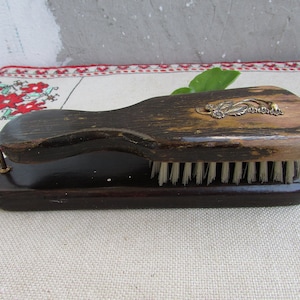 Vintage Clothing Brush with Inlaid Wood Handle and Stand, Grooming Brush, Cleaning Brush, Ornate Wooden Brush, Retro Collectible