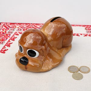 Vintage Ceramic Money Box Dog 70s, Vintage Ceramic Dog Figurine Money Coin Box Piggy Bank, Piggy Bank, Ceramic Money Box Bank with Coin Slot
