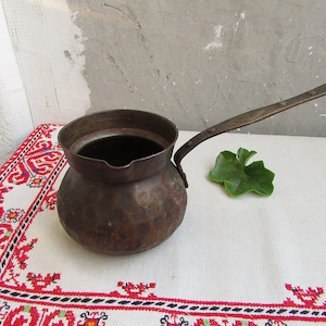 Vintage Cezve Coffee Maker, Turkish Copper and Brass Coffee Pot, Rustic Kitchen Decor, Turkish Coffee Maker, Handmade Copper Coffee Pot