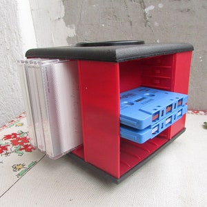 Vintage Tape Cassette Holder 70s, Plastic Audio Cassette Tape Holder, Vintage Red Plastic Cassette Display Rack, Revolving Cassette Storage
