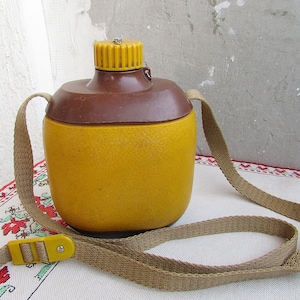 Vintage Plastic Military Canteen with Textile Strap, Water Flask, Military Water Bottle, Drink Flask, Army Collectible, Army Accessory