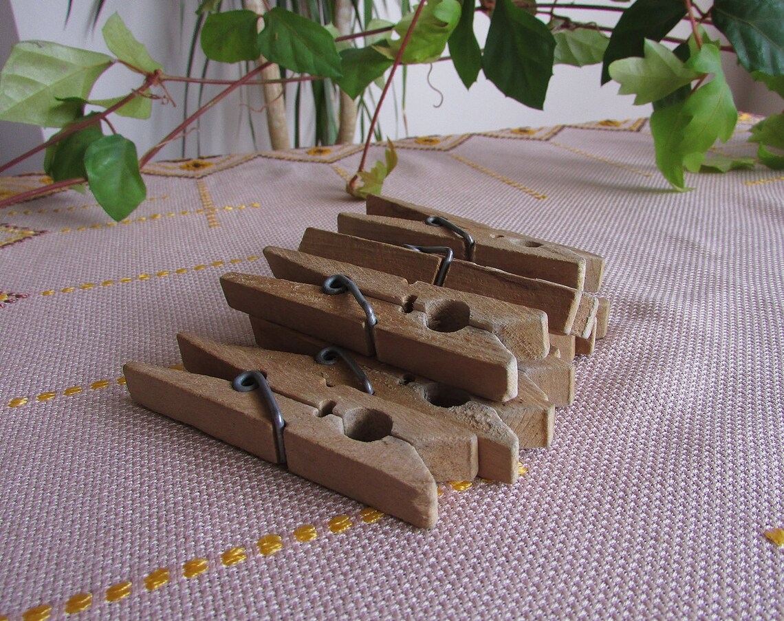 Vintage Clothes Pins Set of 9 Old Wooden Clothes Pegs Wash Etsy