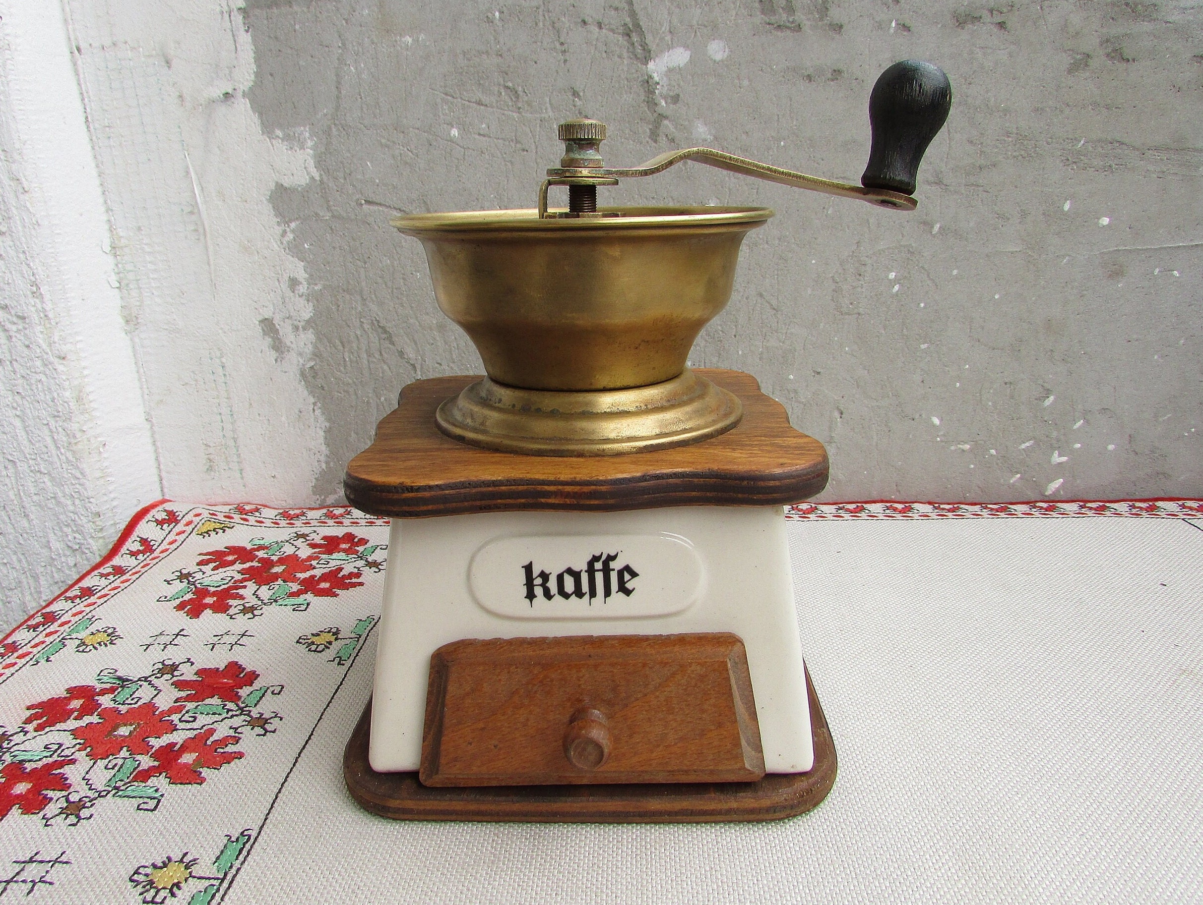 Unique Coffee Grinder Porcelain Brass Wood Coffee Grinder 