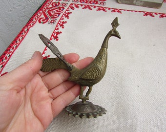 Vintage Brass Peacock Figurine: Engraved Animal Sculpture, Home Decor