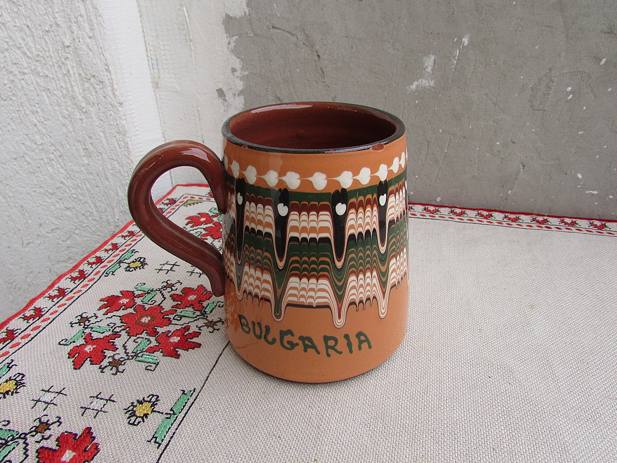 Handmade and Hand-Painted Clay Mugs Retro Beer Jug Traditional Bulgarian Pottery Vintage Ceramic Beer Mugs Beer Steins Mens Cave Gift