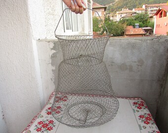Panier à Pêche Vintage En Métal Pliable - Occasion Bon état, Style Rétro Créole