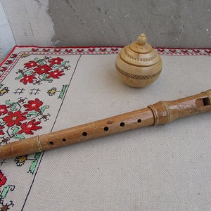 Vintage Wooden Flute, Bulgarian Folk Musical Instrument #2, Whistle Flute with 6 Holes, Hand-carved Wooden Whistle,Primitive Wind Instrument
