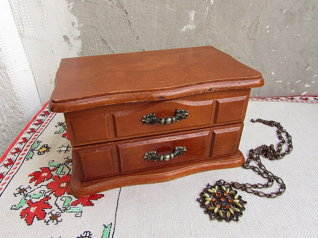 小物入れ(トレイ) [Retro finger] Wood mirror mini jewelry box Vintage Wooden Jewelry Box, Wood Jewelry Box With Mirror