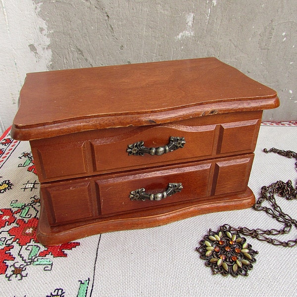 Vintage Wooden Jewelry Box, Wood Jewelry Box with Mirror, Handmade Wood Keepsake Lined Box, Vintage Small Wood Cabinet, Handmade Cabinet