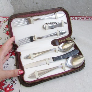 Vintage Utensils Picnic Set, Stainless Steel Cutlery Set in Original Package, Camping Set, Boy Scout Set, 2 Persons Set, Kitchen Set