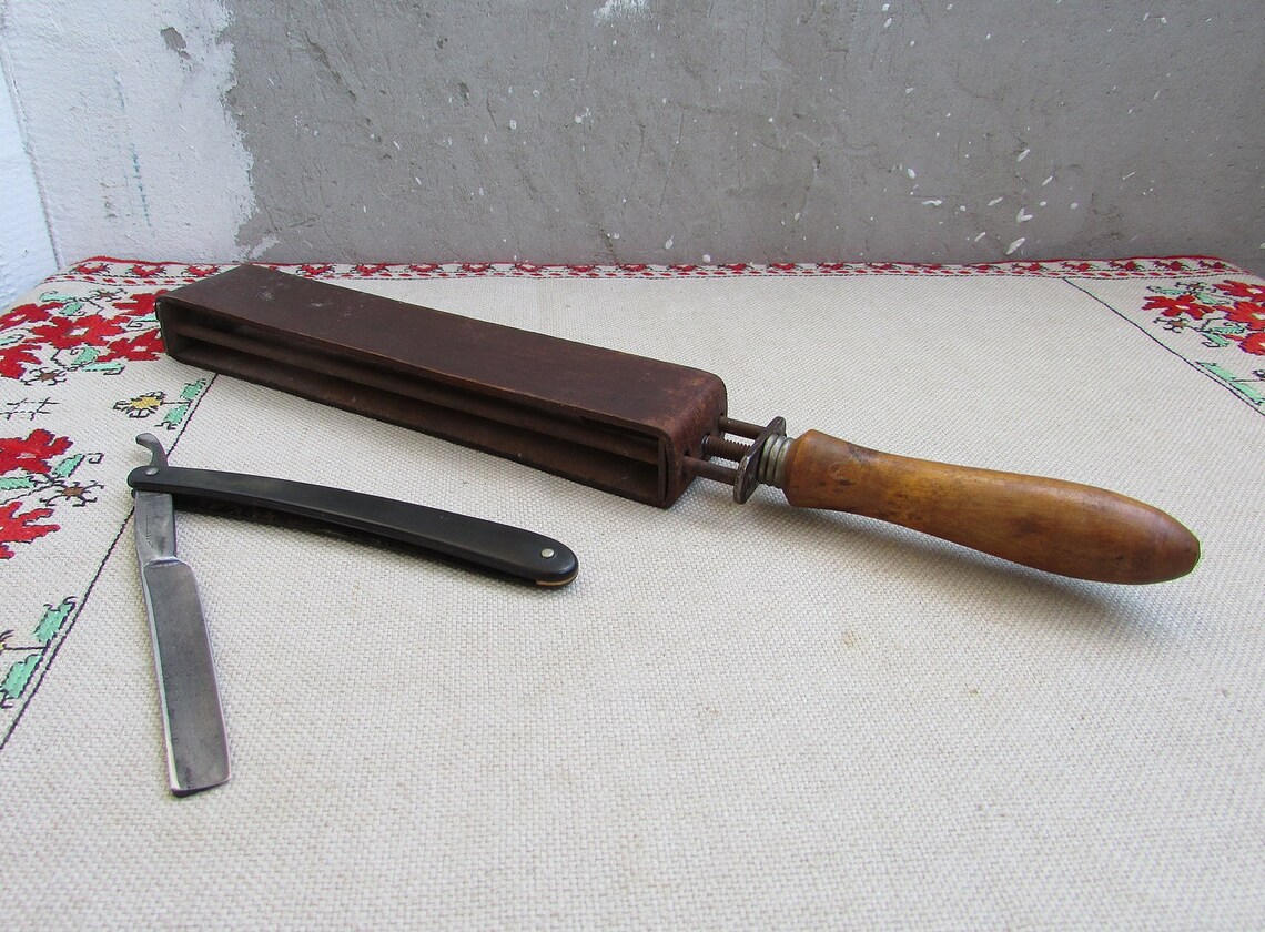 Vintage Razor Sharpener Blade Honing Leather Strop Double Etsy