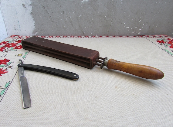 Vintage Straight Shaving Razor Leather Belt Strop Sharpen Honing Tool