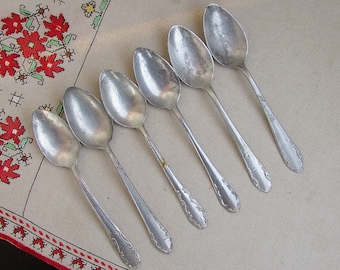 Vintage Set of 6 Aluminum Spoons ‘30s, Large Vintage Spoons, Vintage Metal Aluminum Spoons, Serving Spoons, Collectible Spoons