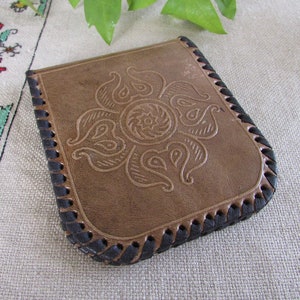 Monedero de cuero genuino vintage beige, monedero de moneda vintage, cuero en relieve beige Billfold, cartera de hombres de color beige, regalo para él