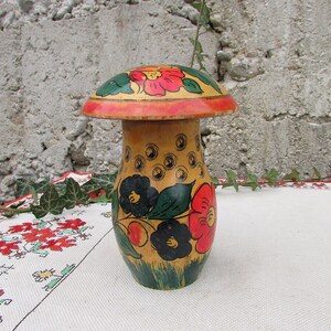 Vintage Hand-Painted Wooden Mushroom Box, Russian Folk Art Toy image 2