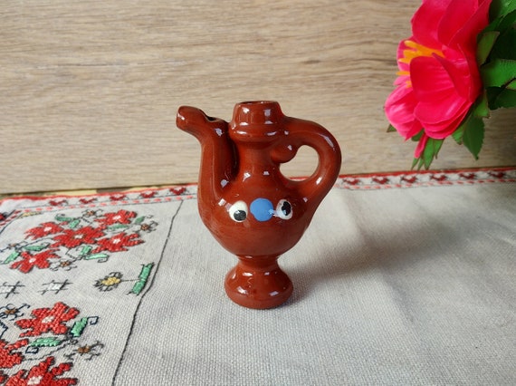 Vintage Ceramic Whistle Pitcher: Handmade Bulgarian Pottery Flute Vintage Ceramic Whistle Pitcher: Handmade Bulgarian Pottery Flute