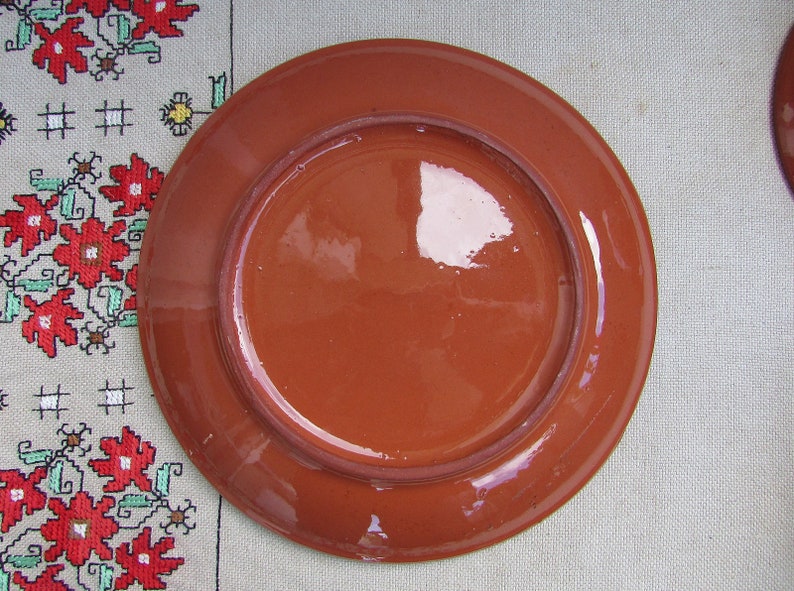 Traditional Bulgarian Pottery Stoneware Hand-Painted Glazed Plate Rustic Style Handmade Clay Plate Vintage Ceramic Serving Plate