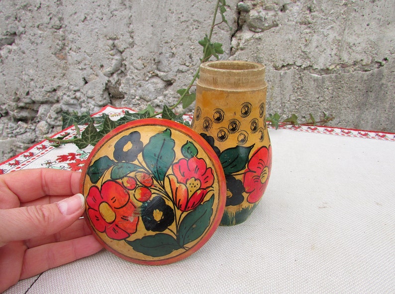 Vintage Hand-Painted Wooden Mushroom Box, Russian Folk Art Toy image 5