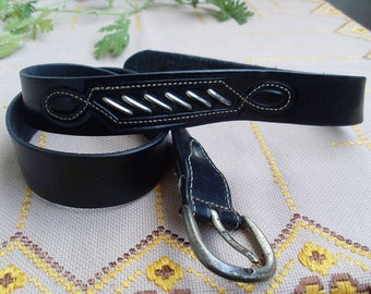 Cinto vintage de couro preto, fivela de metal, estilo cowboy unissex