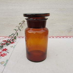 Botella de vidrio ámbar de boticario vintage de 500 ml con tapón #2, botella de química antigua, frasco médico retro, botella de medicina de farmacia con tapa